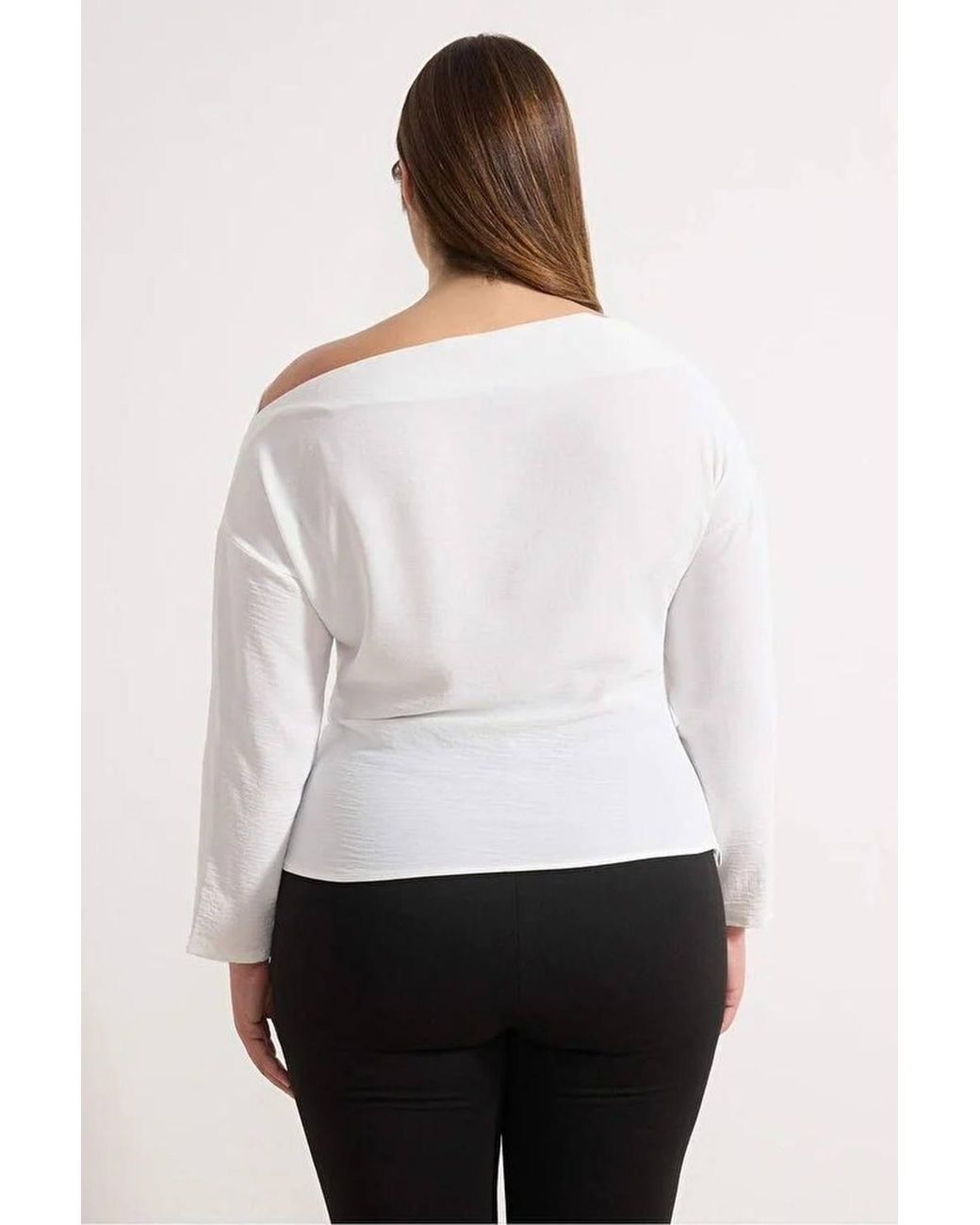 WOVCOR White Asymmetric Neck Hardware Detail Long Sleeve Top
