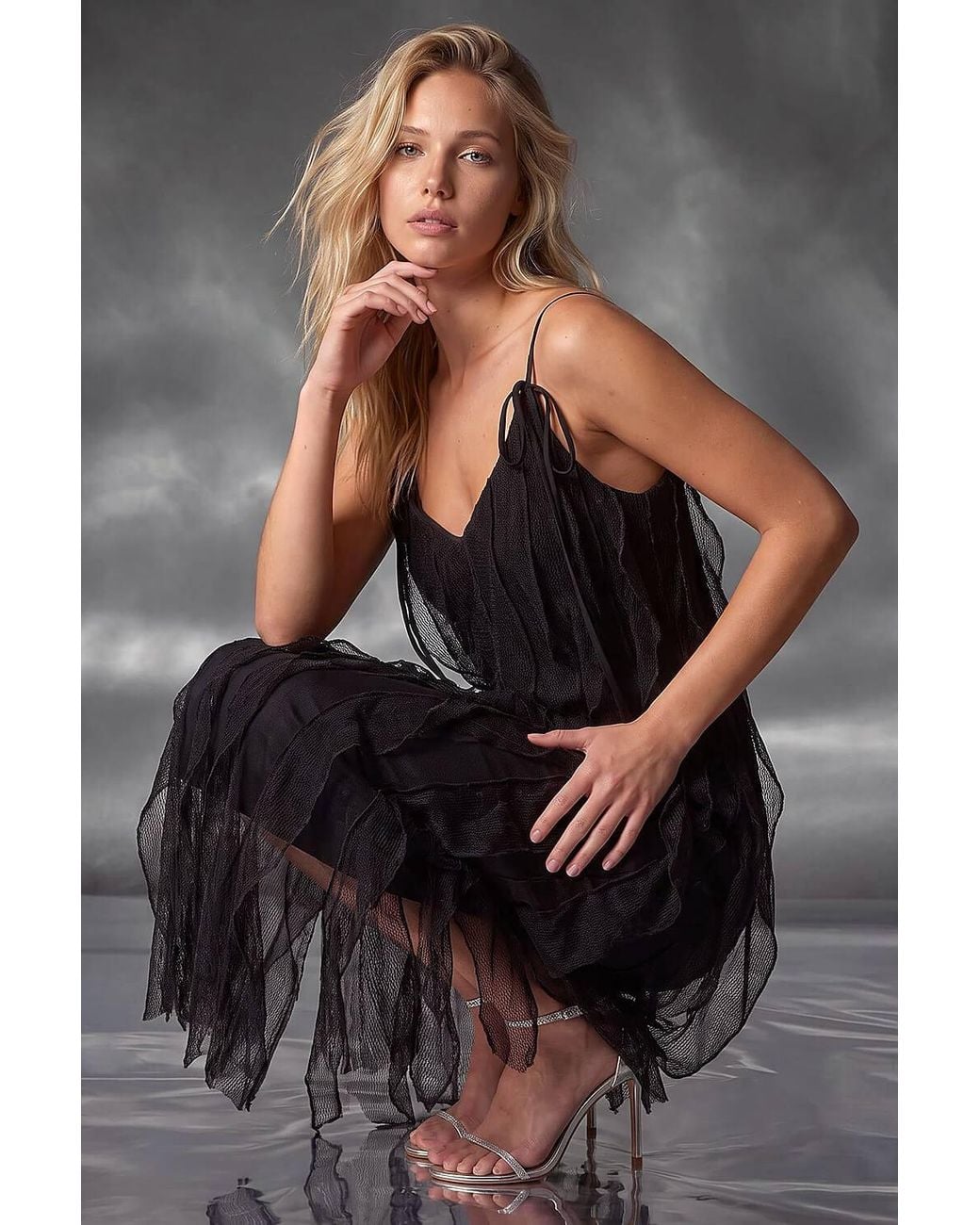 D.u.s.k Black Frill Stretch Maxi Dress