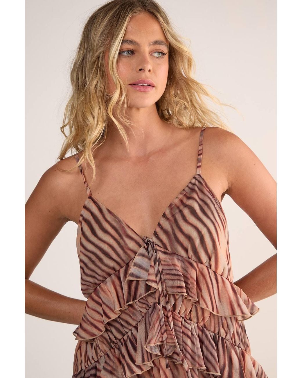 Nasty Gal Pink Zebra Ruffle Tie Front Maxi Dress