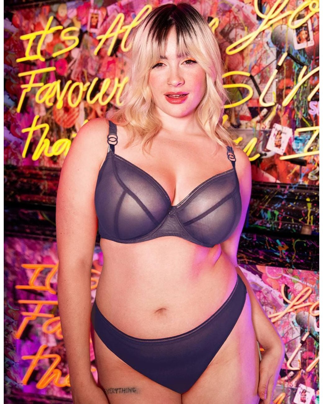 Curvy Kate Gray Lifestyle Plunge Bra Wired Mesh Lingerie