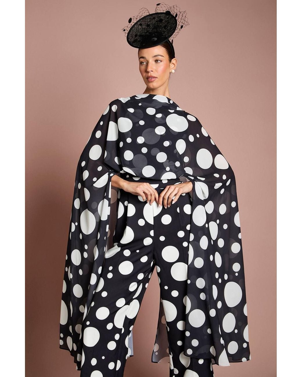 Coast Black Lisa Tan Printed Cape Sleeve Side Leg Jumpsuit