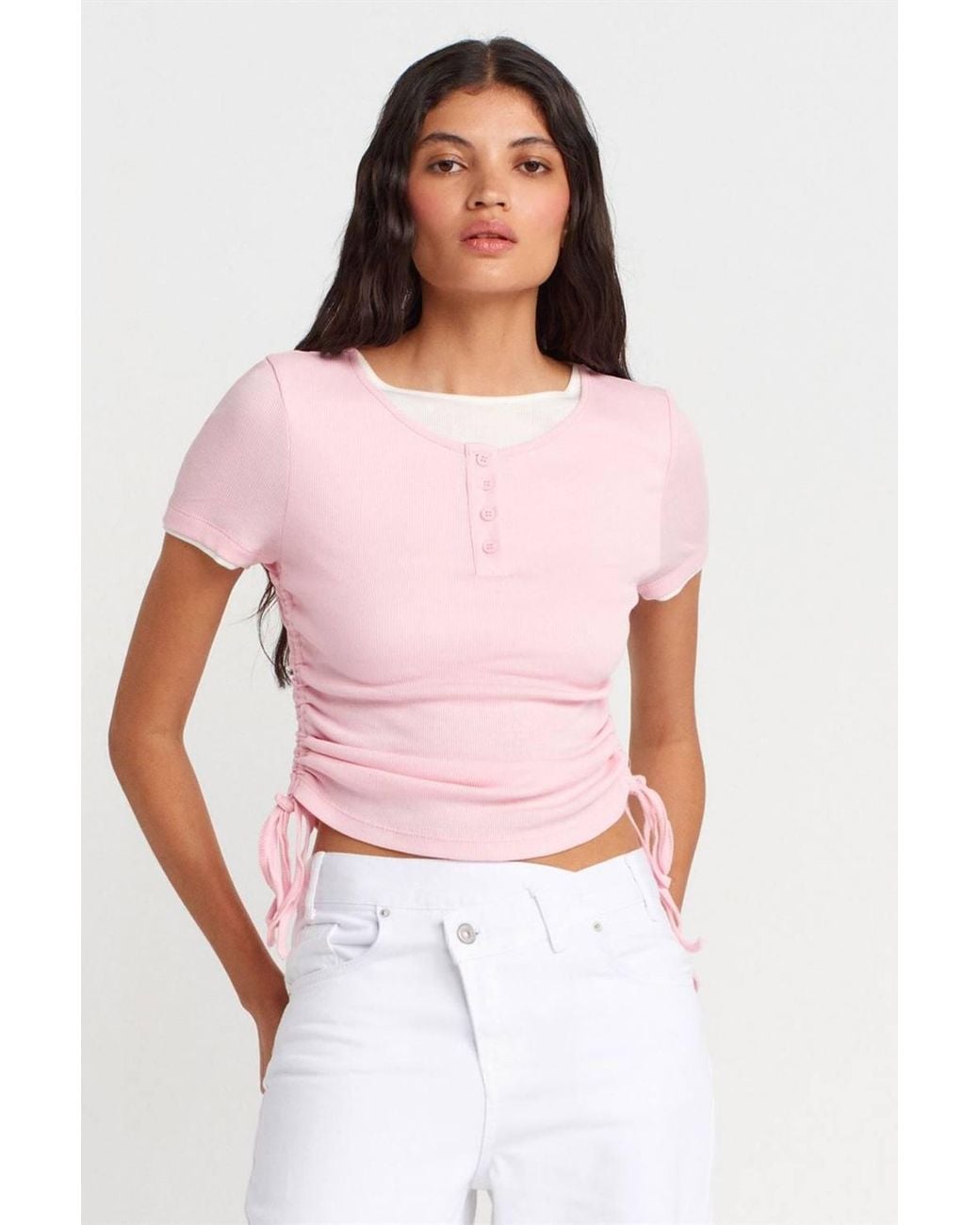 Dilvin Pink Cotton Slim Fit Crew Neck T-Shirt