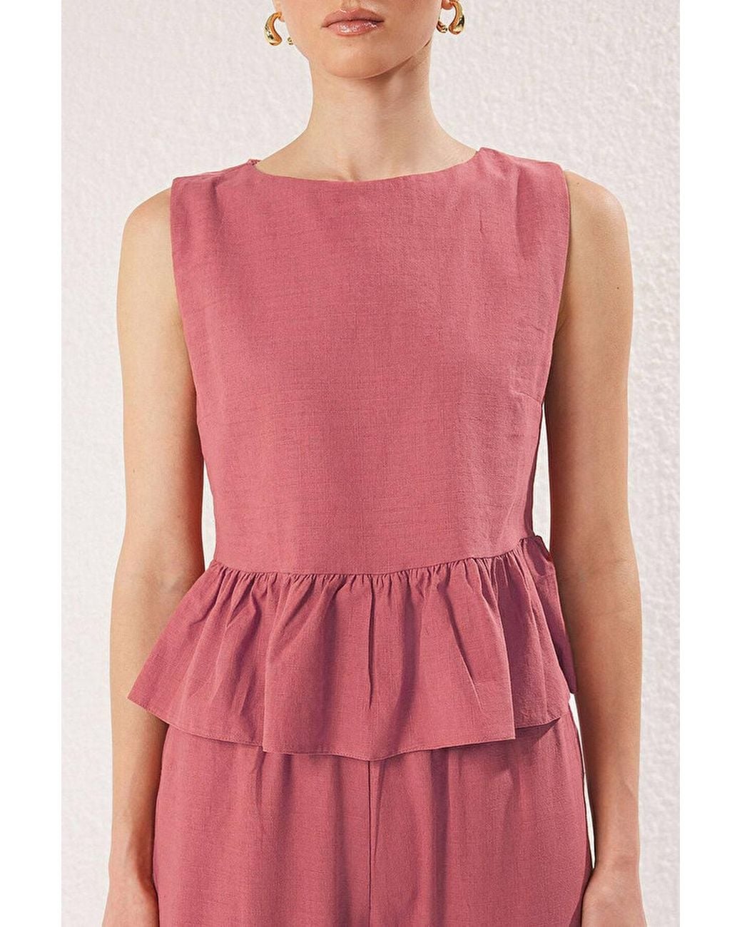WOVCOR Pink 2-Piece Linen-Look Woven Sleeveless Top & Wide-Leg Trouser Set