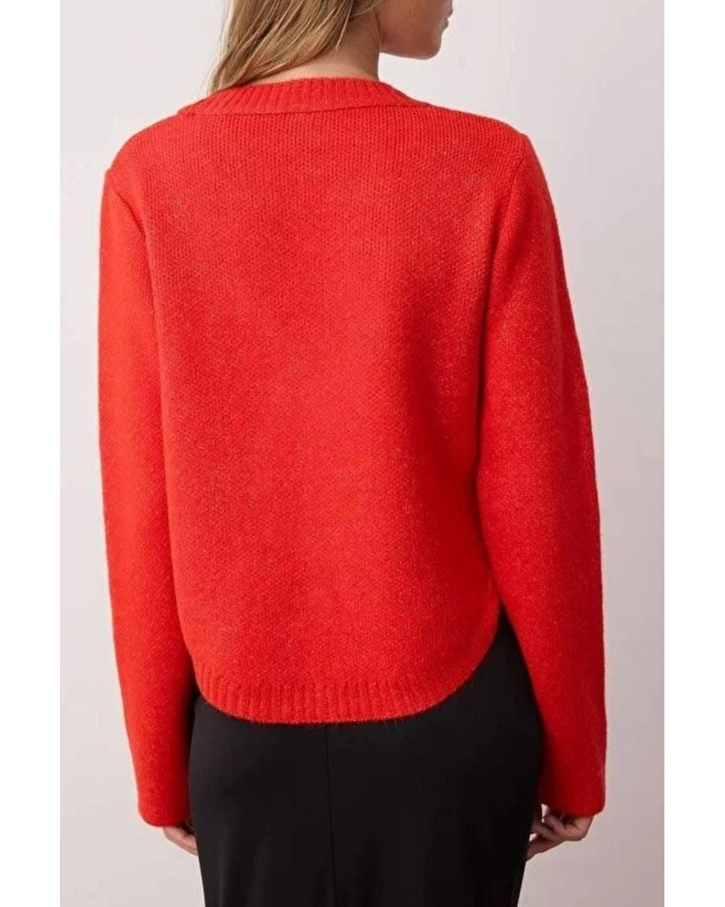 WOVCOR Red Oversized Crew Neck Long Sleeve Knit Sweater W/ Button Detail