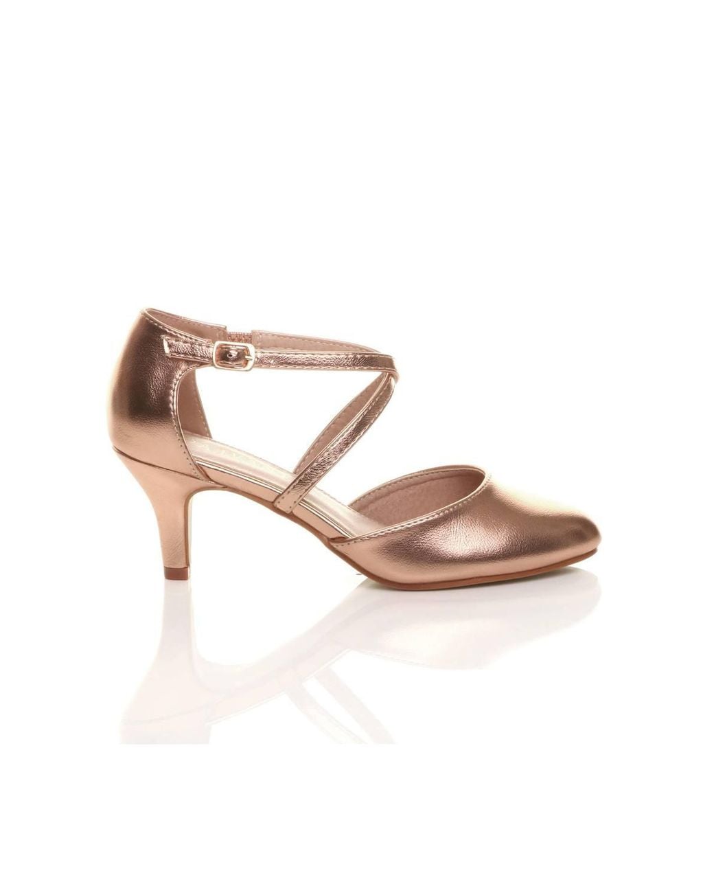 AJVANI Pink High Heel Crossed Straps Court Shoes