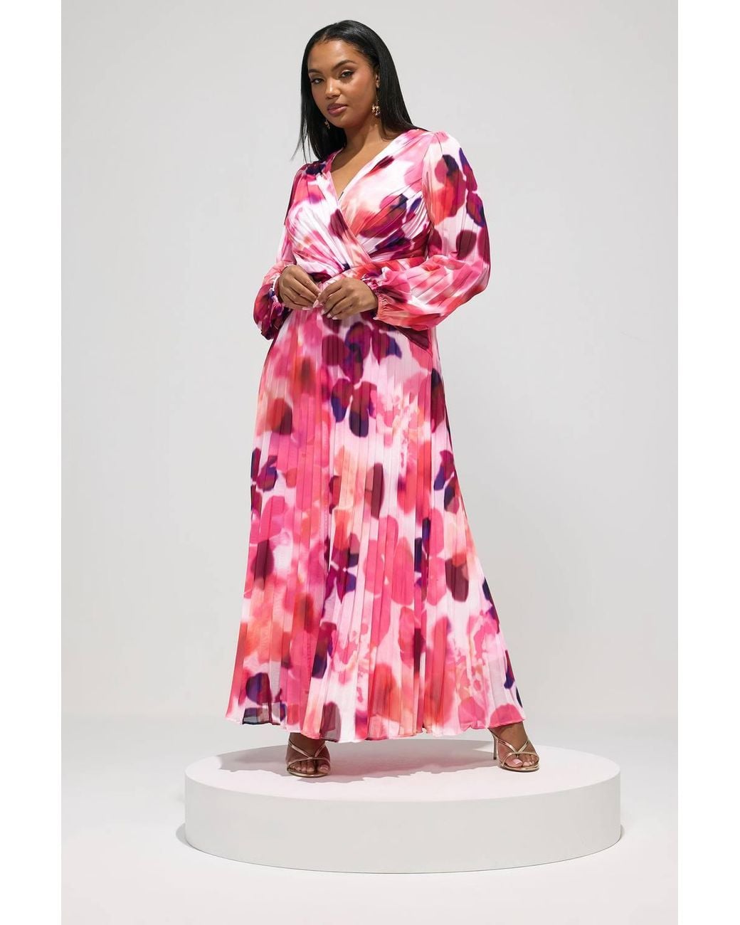 Yours Pink Abstract Pleated Maxi Dress