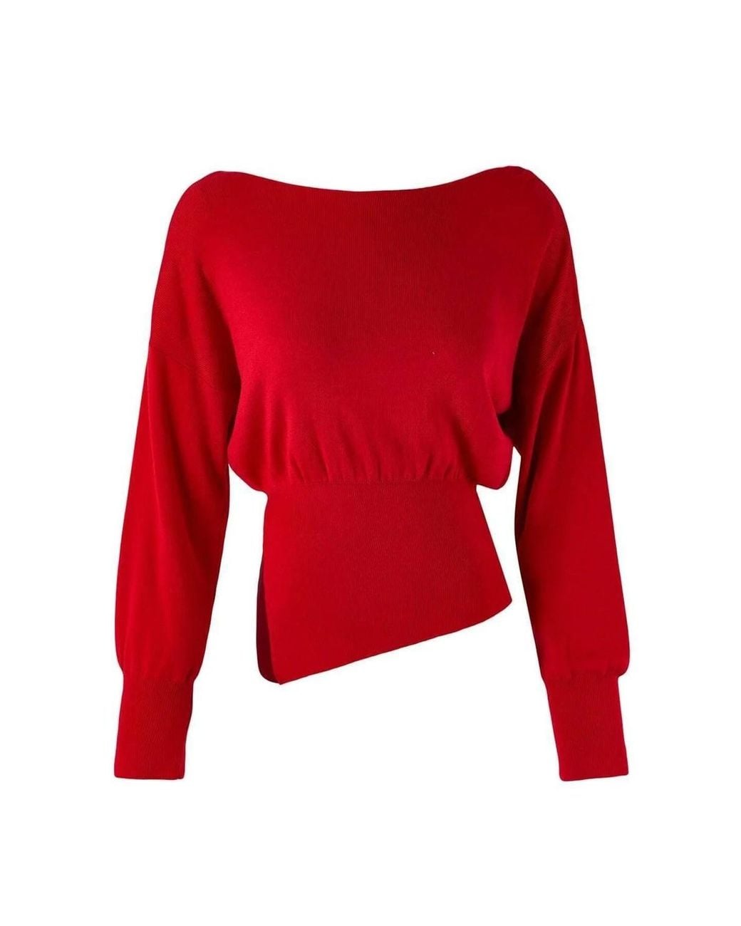 WOVCOR Red Boat Neck Mercerised Knit Sweater Slit Detail