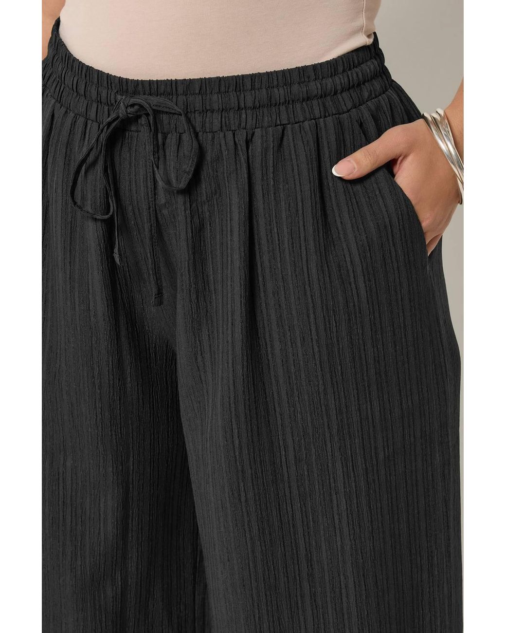 Yours Black Textured Crop Trousers