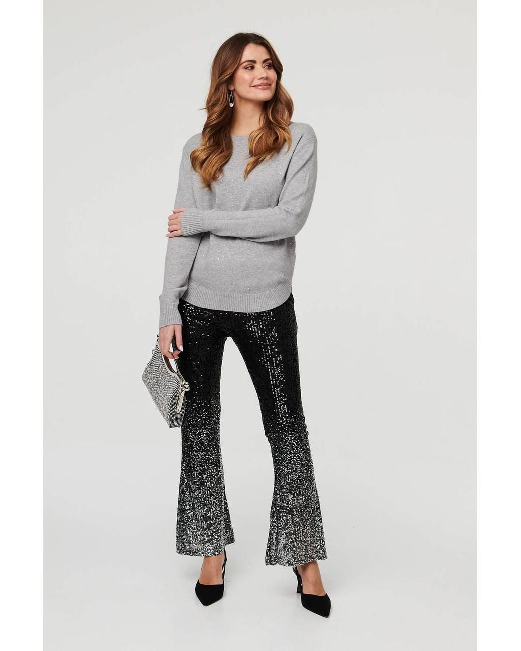 Izabel London Gray Sparkle Detail Relaxed Jumper