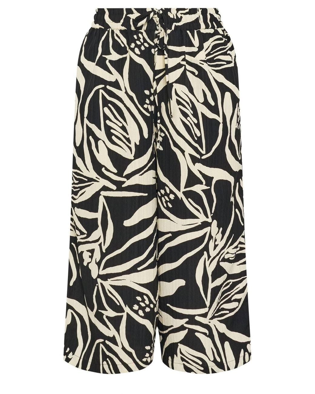 Yours Black Abstract Floral Cropped Trousers