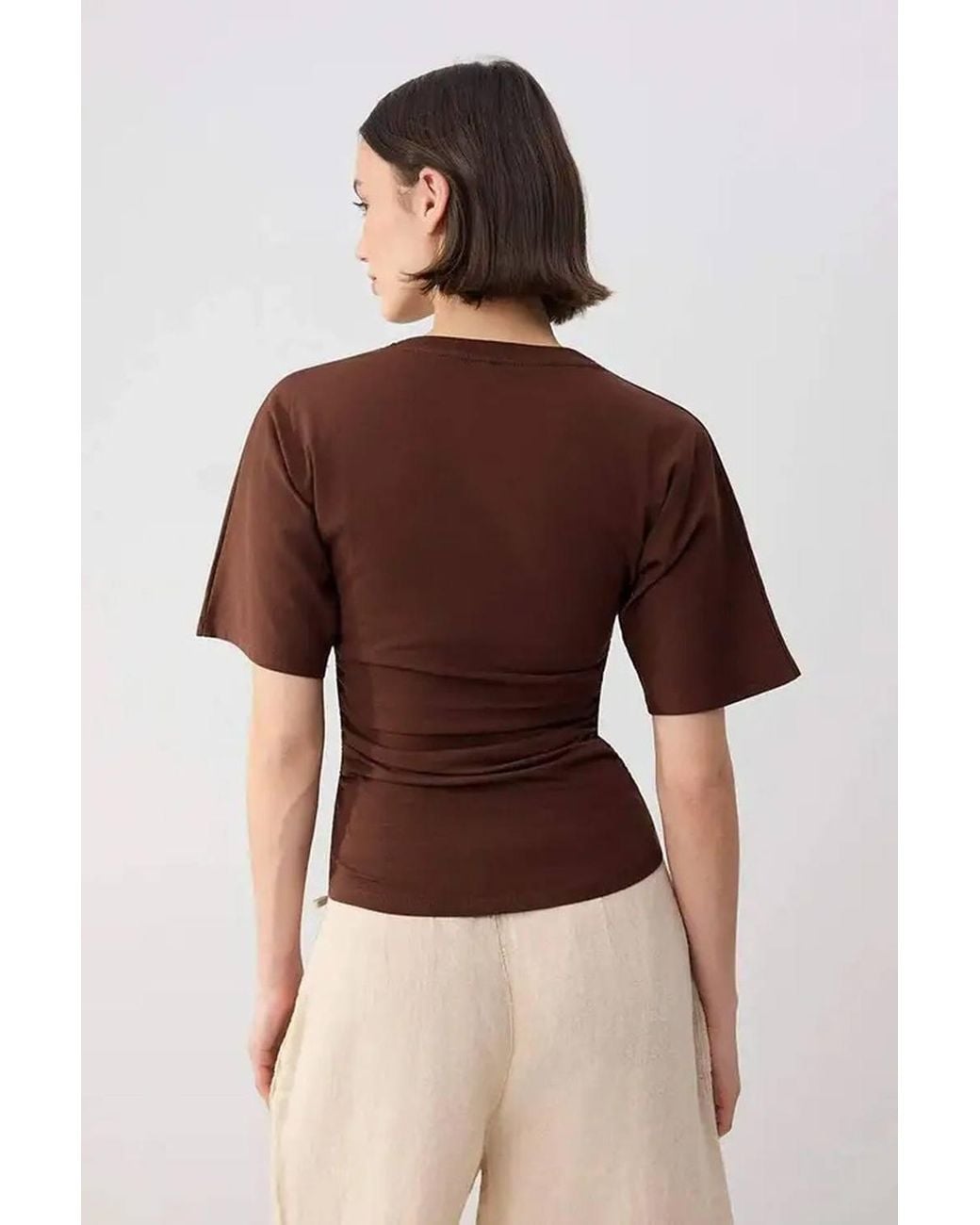 WOVCOR Brown Wardrobe Essentials Fitted Short Sleeve Stretch Knit T-Shirt