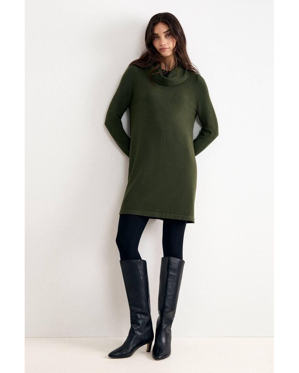 Phase Eight Green Ellie Roll Neck Knitted Jumper Dress