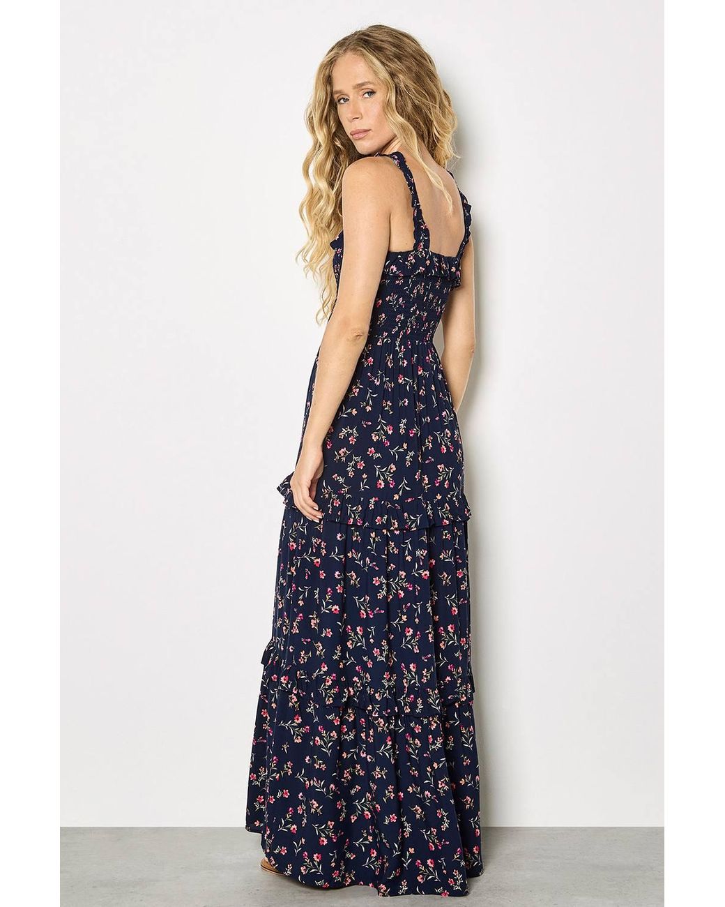 Apricot Blue Ditsy Floral Smocked Maxi Dress