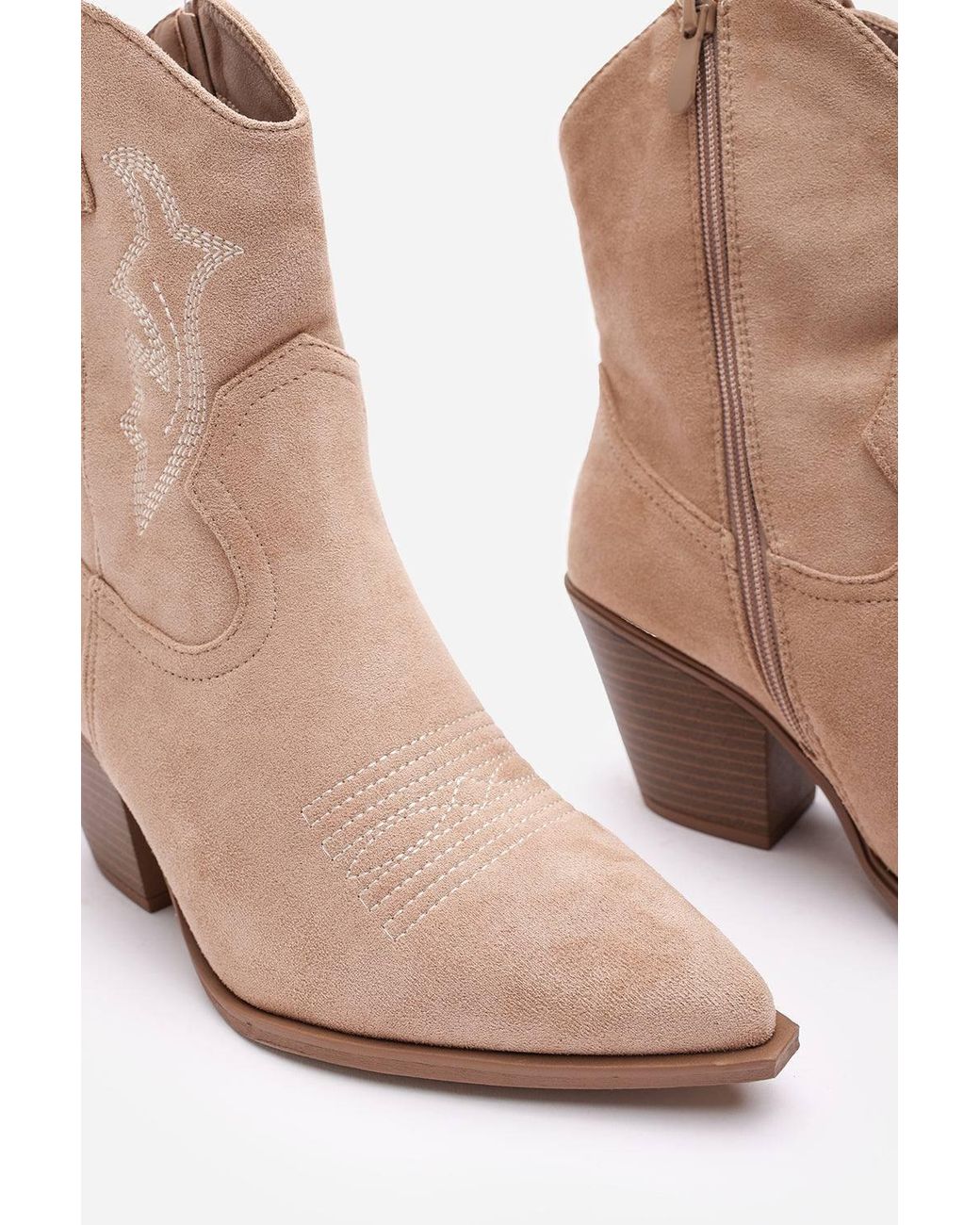 Where's That From Natural Seraphina Cowboy Boots Ankle Length Western Block Heel