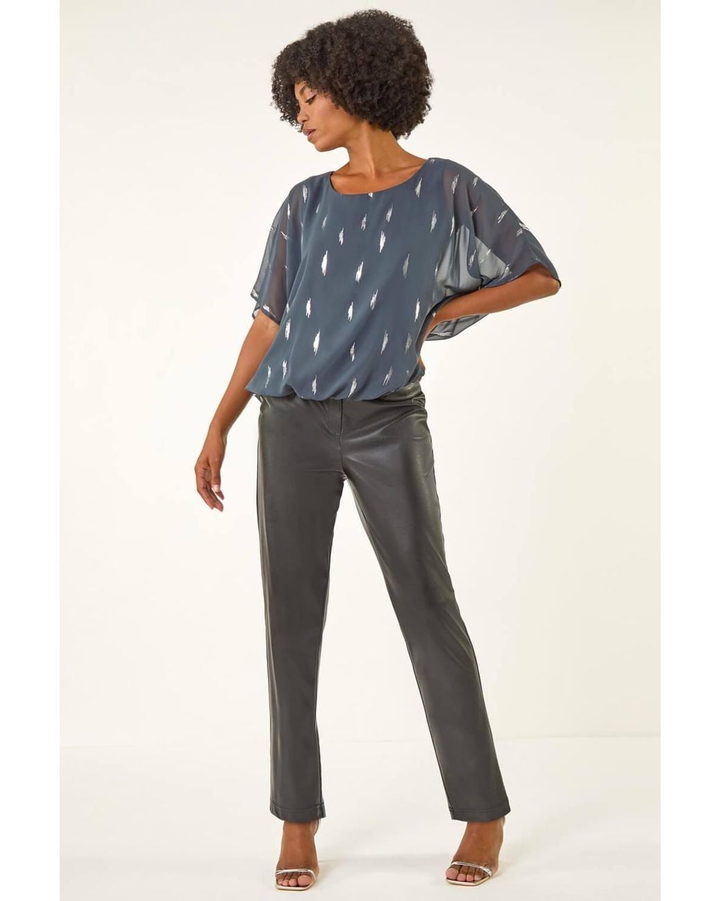 Roman Blue Foil Print Bubble Hem Top