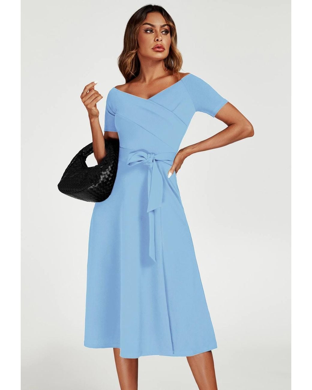 FS Collection Blue Bardot Midi Dress