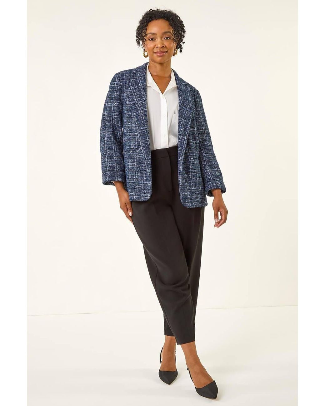 Roman Blue Petite Boucle Stretch Blazer