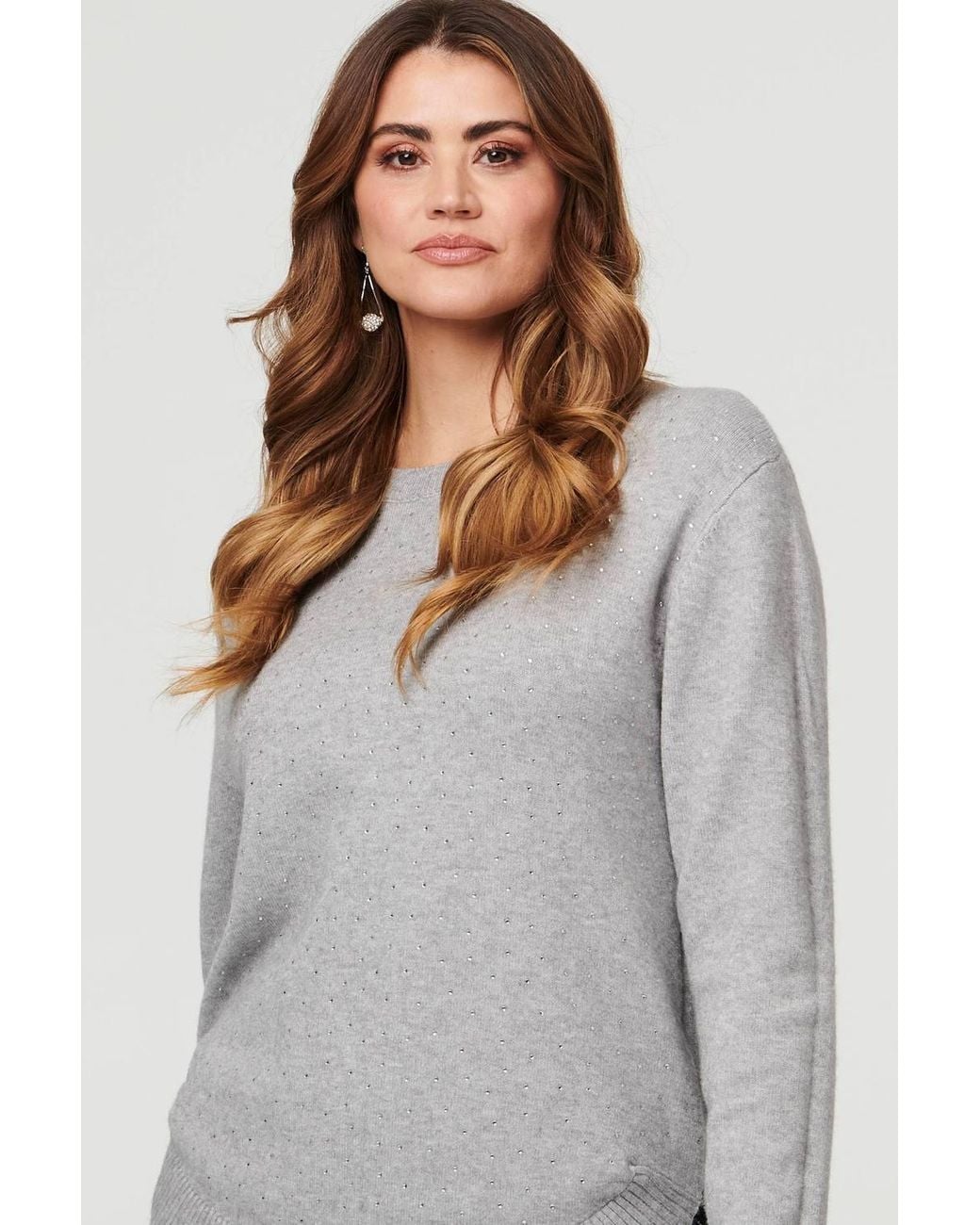 Izabel London Gray Sparkle Detail Relaxed Jumper