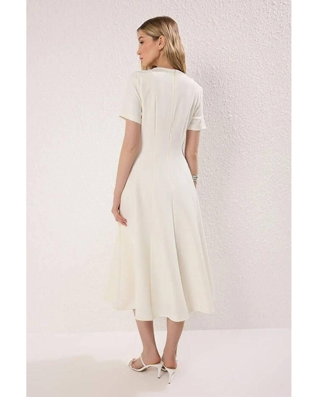 WOVCOR Natural Round Neck Short Sleeve Fit & Flare Midi Dress