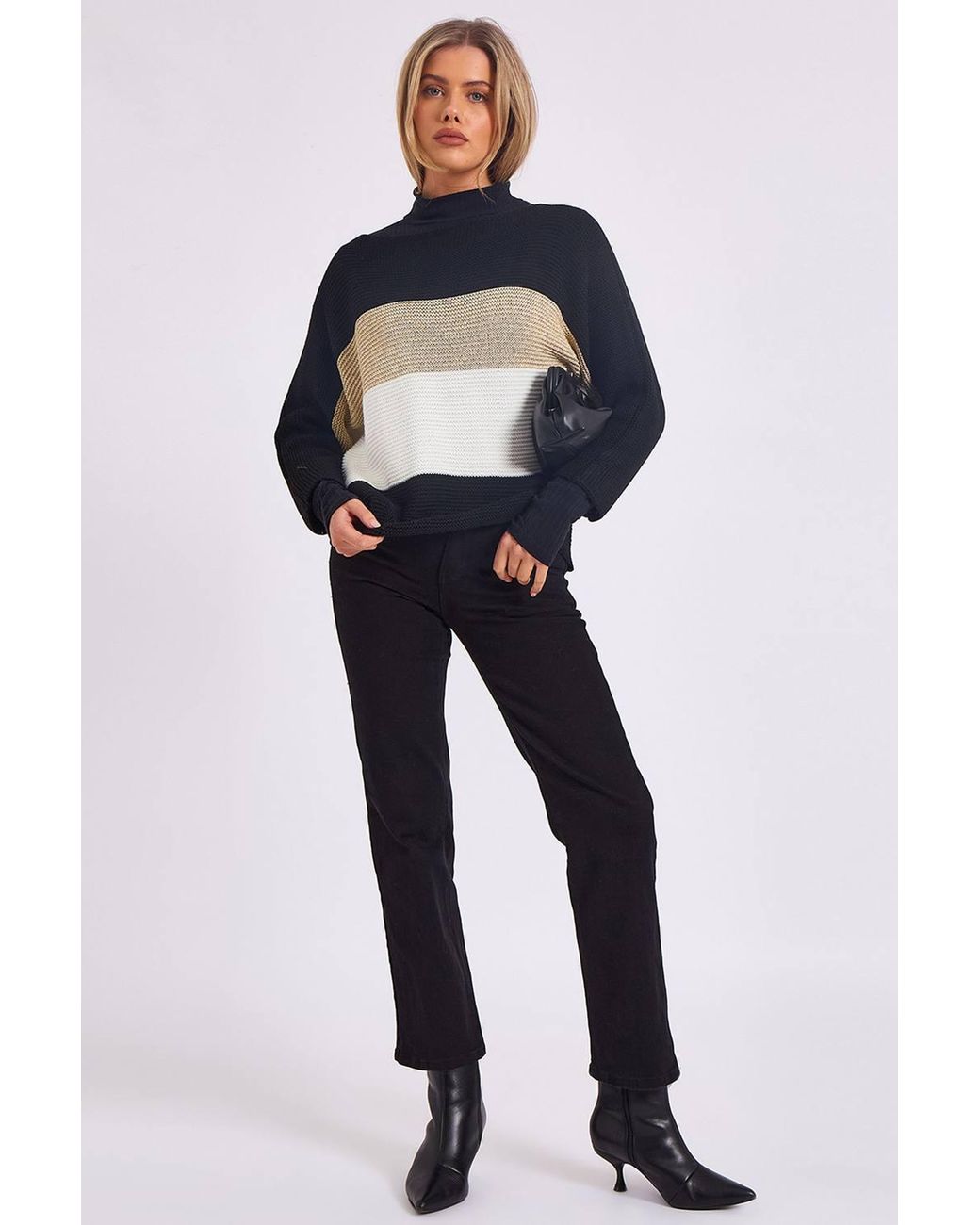 Gini London Blue Stripe Knit Oversized Jumper