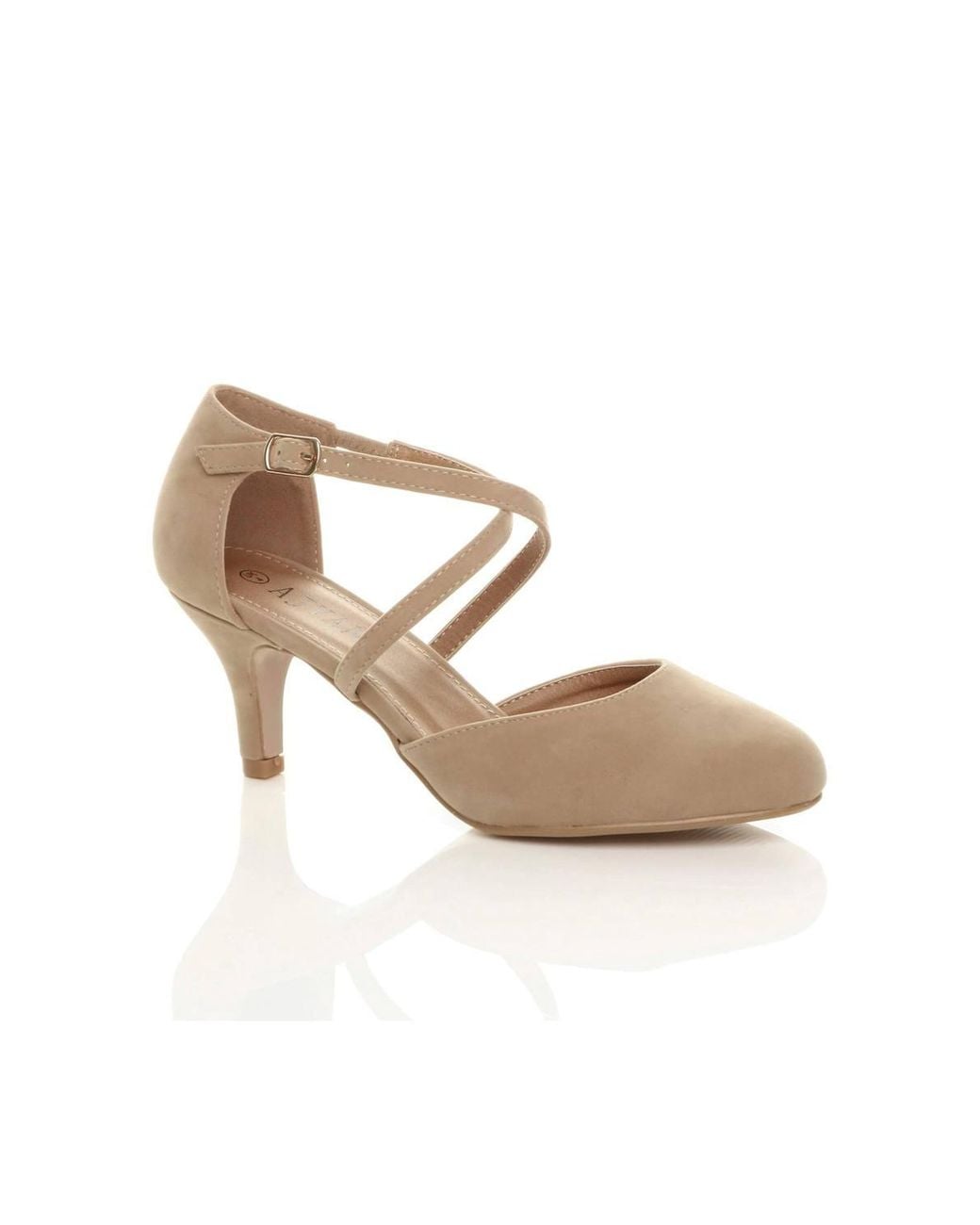 AJVANI Natural Mid Heel Crossed Straps Court Shoes