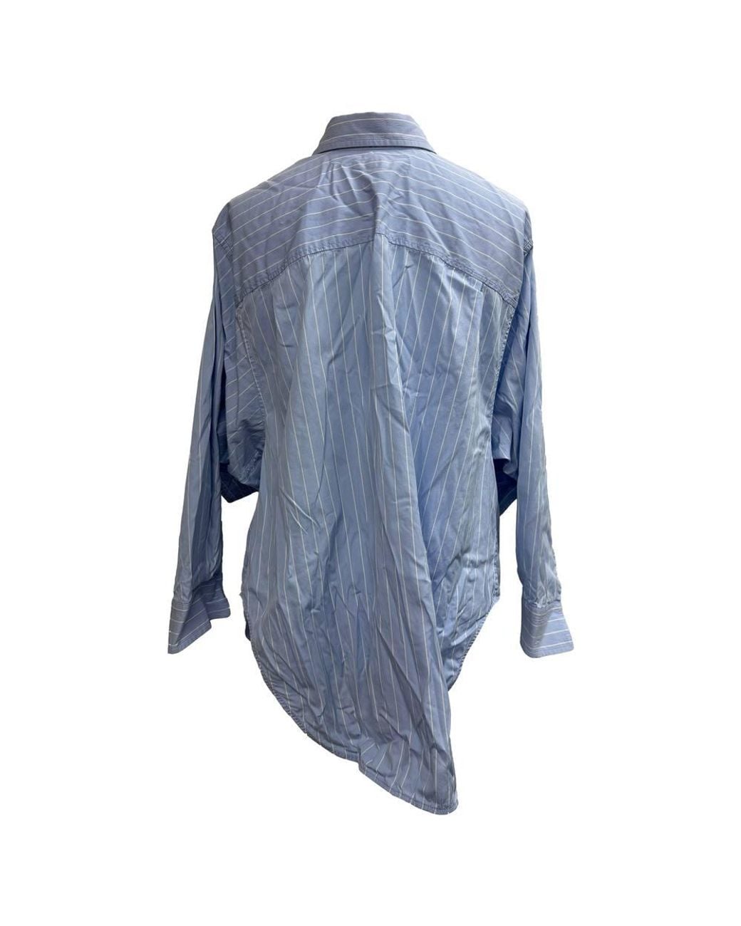 Balenciaga Blue Preloved Logo-Embroidered Striped Knotted Shirt
