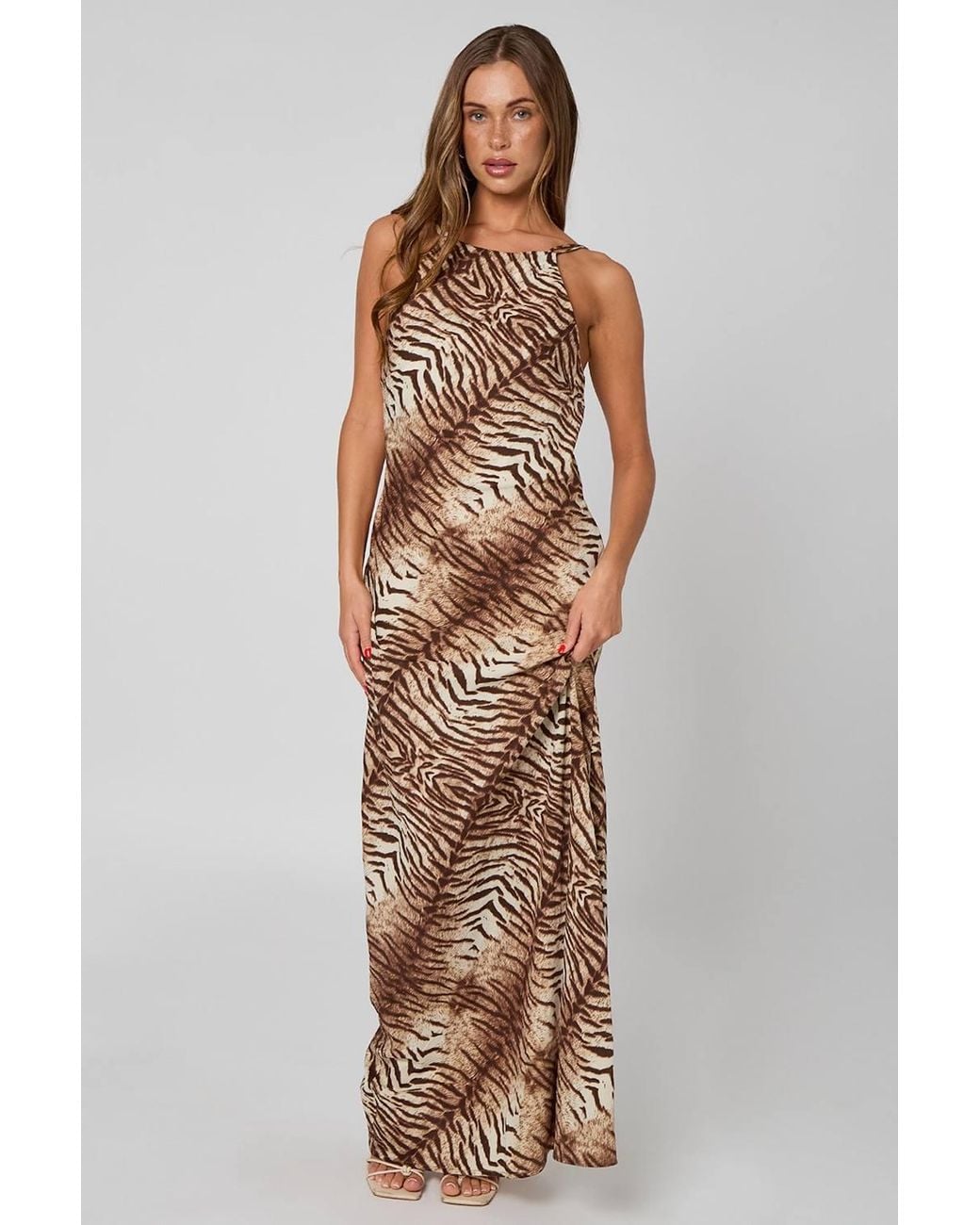Urban Bliss Multicolor Zebra High Neck Maxi Dress