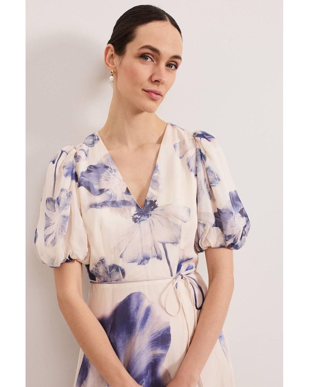 Phase Eight Pink Lizzie V-Neck Puff Sleeve Midi Dress