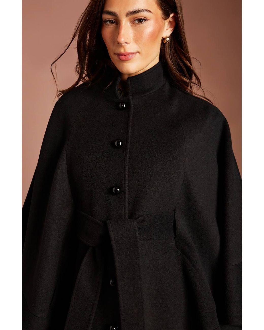 Coast Black Button Detail Belted Occasion Cape Coat