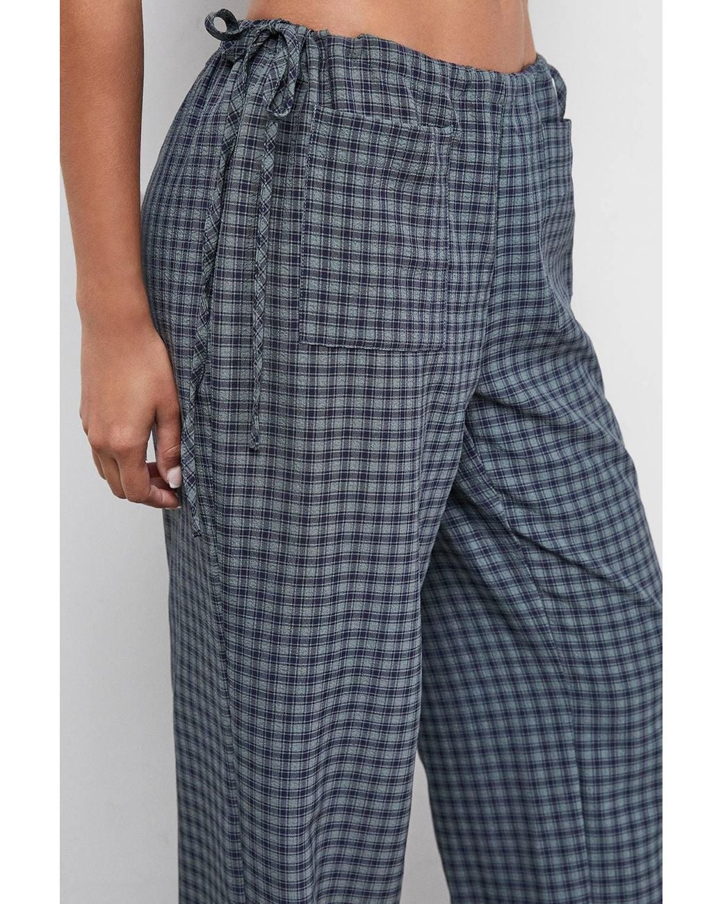 Warehouse Blue Flannel Mid Rise Tie Side Pocket Trouser