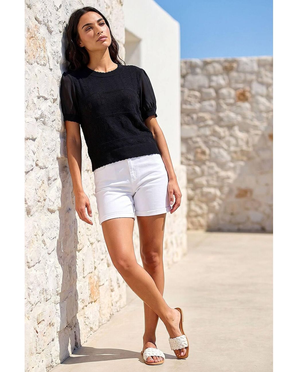 Roman Black Pointelle Knit Tee
