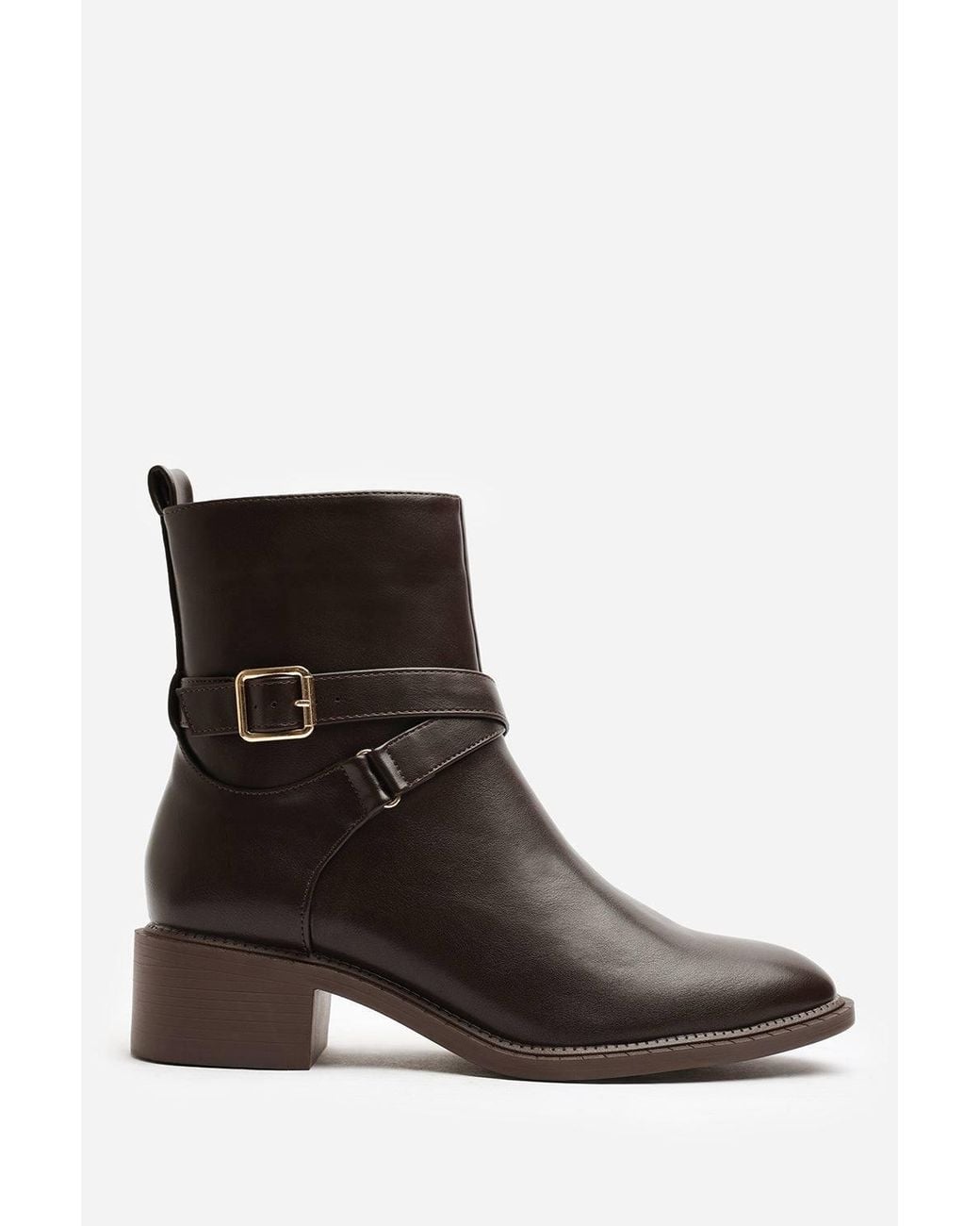 Where's That From Black Elvara Low Block Heel Ankle Boot W/ Strap Detail