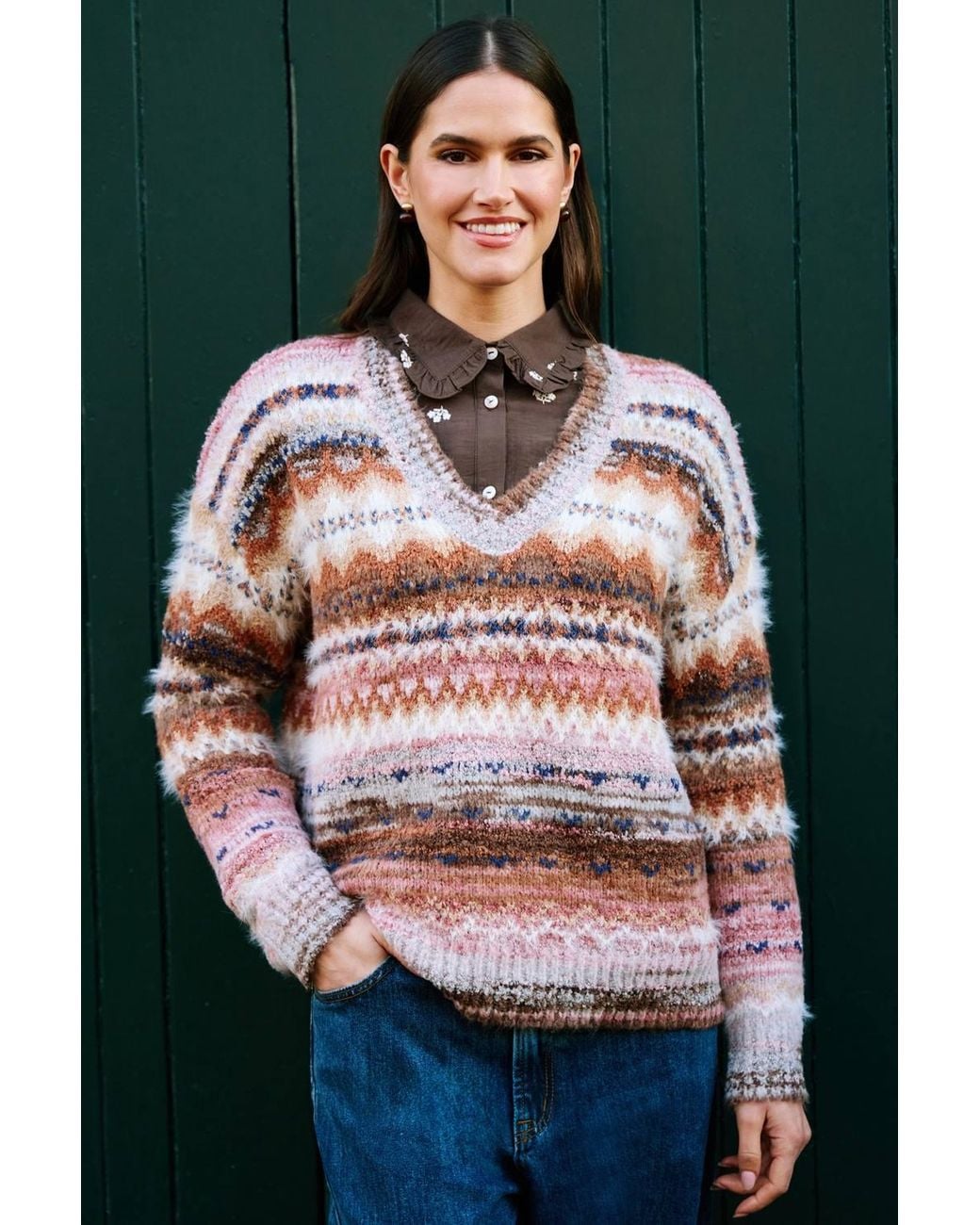 Yumi' Red Fairisle Relaxed Boucle Jumper