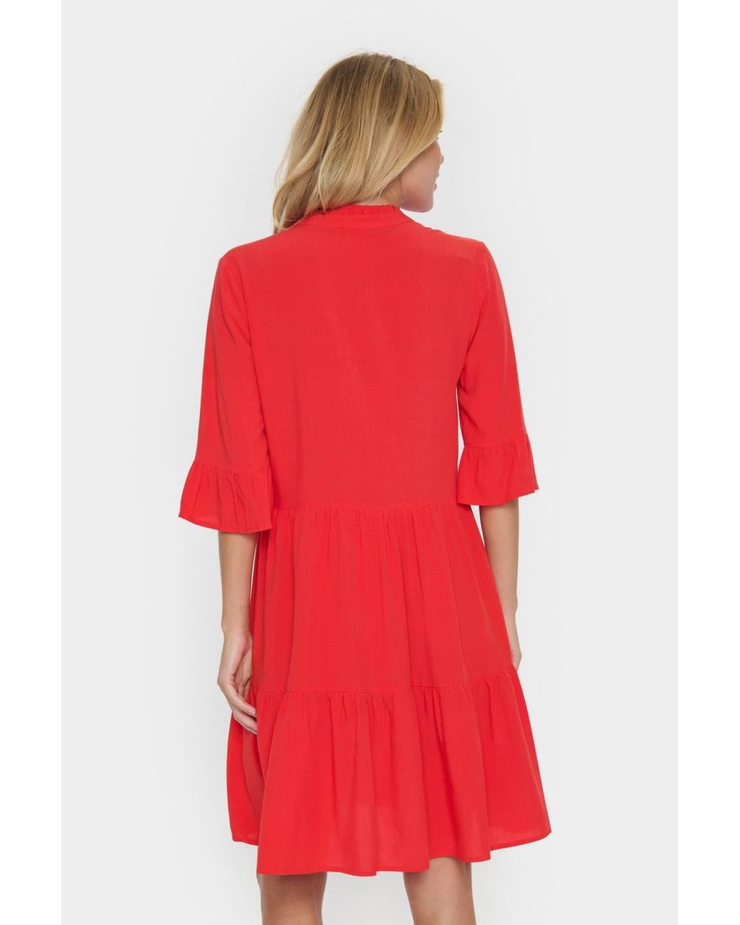 Saint Tropez Red Edasz V-Neck Knee Length Dress