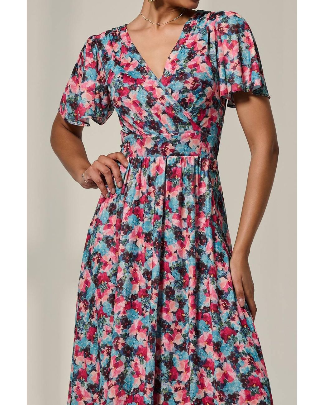 Jolie Moi Multicolor Wrap Front Mesh Maxi Dress