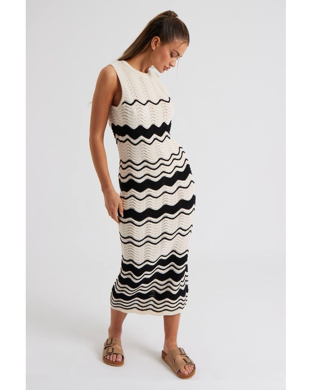 Urban Bliss White Zig Zag Pointelle Midaxi Dress