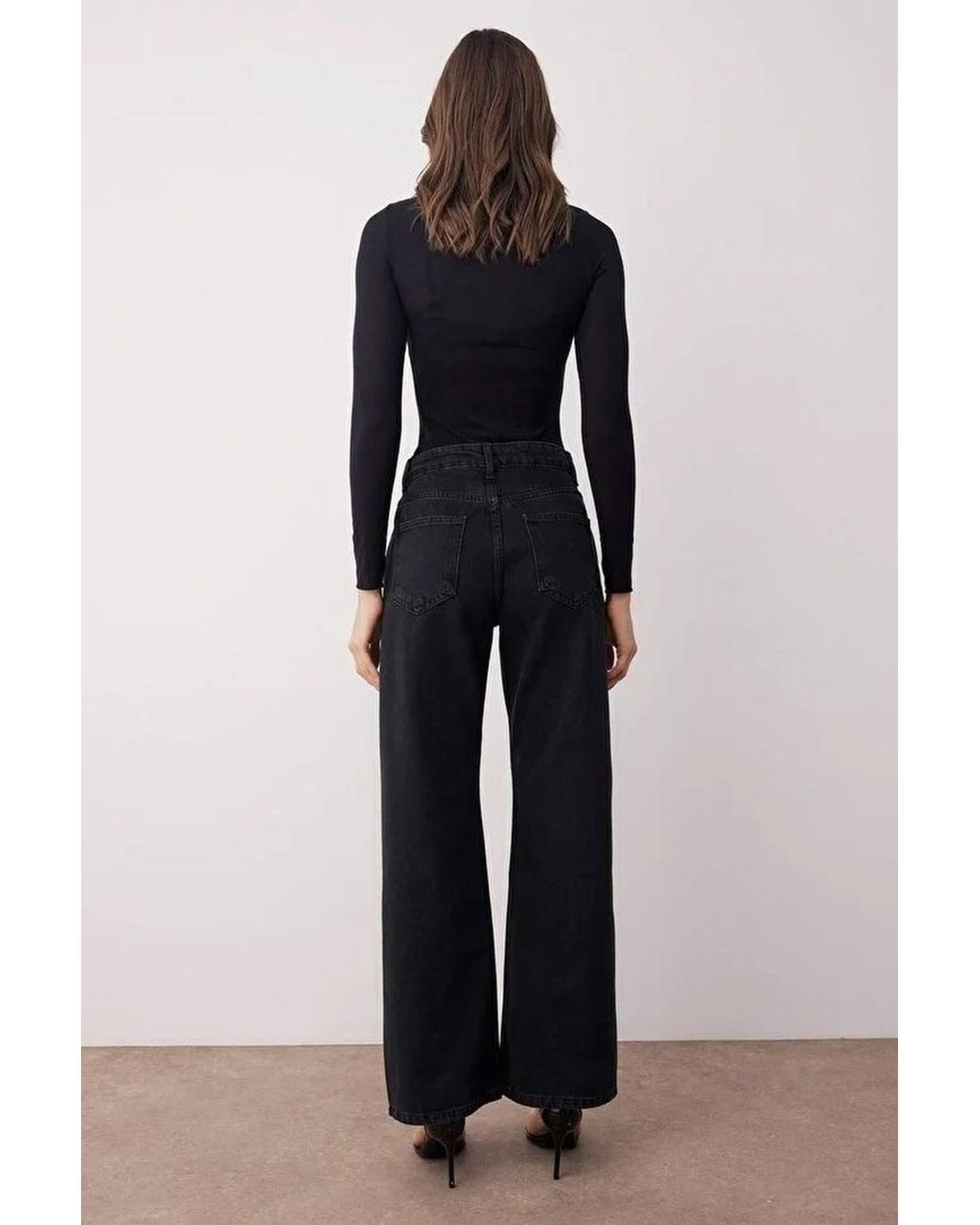 WOVCOR Black High-Waist Stone-Detail Wide-Leg Jeans