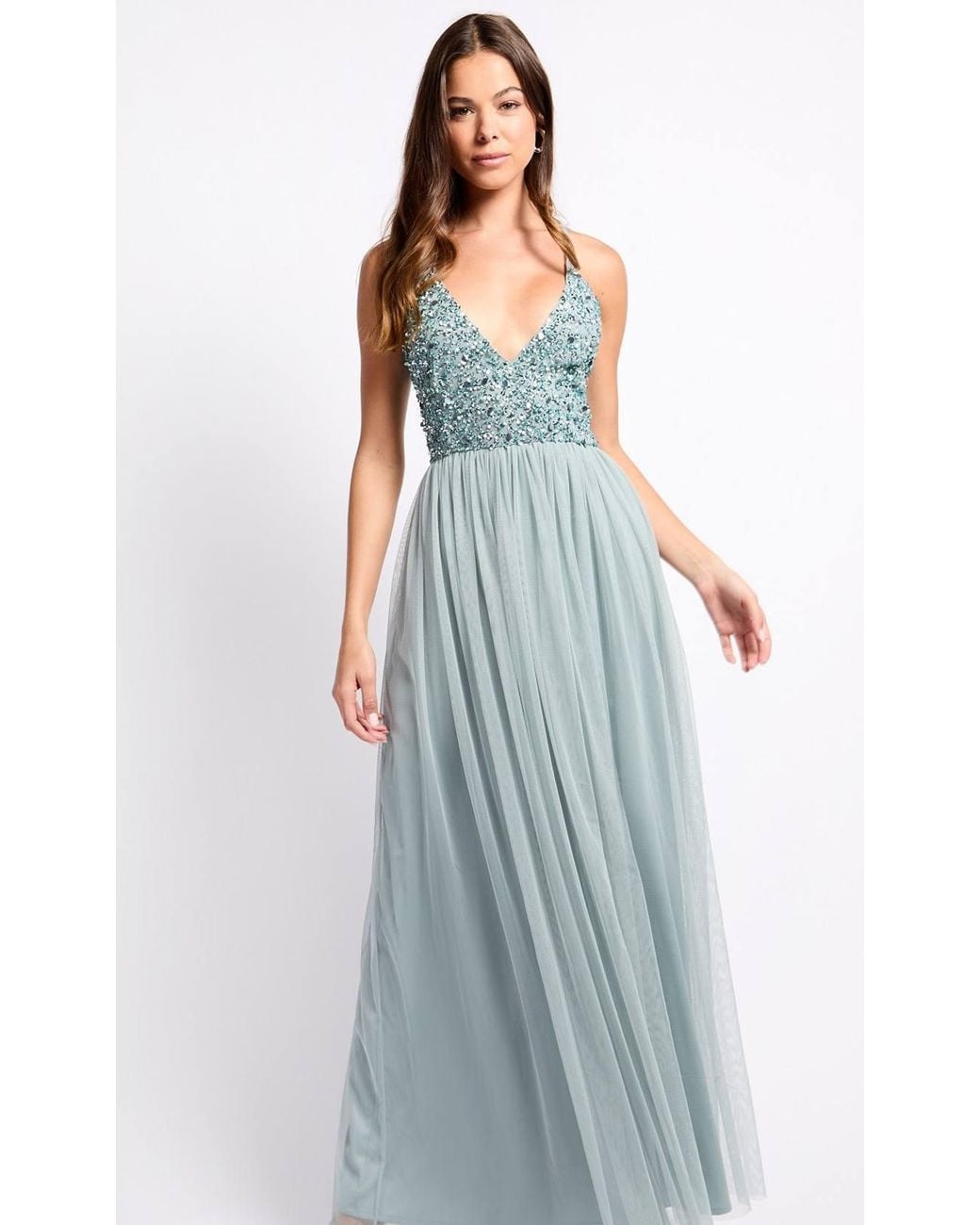 Little Mistress Blue Embellished Maxi Dress