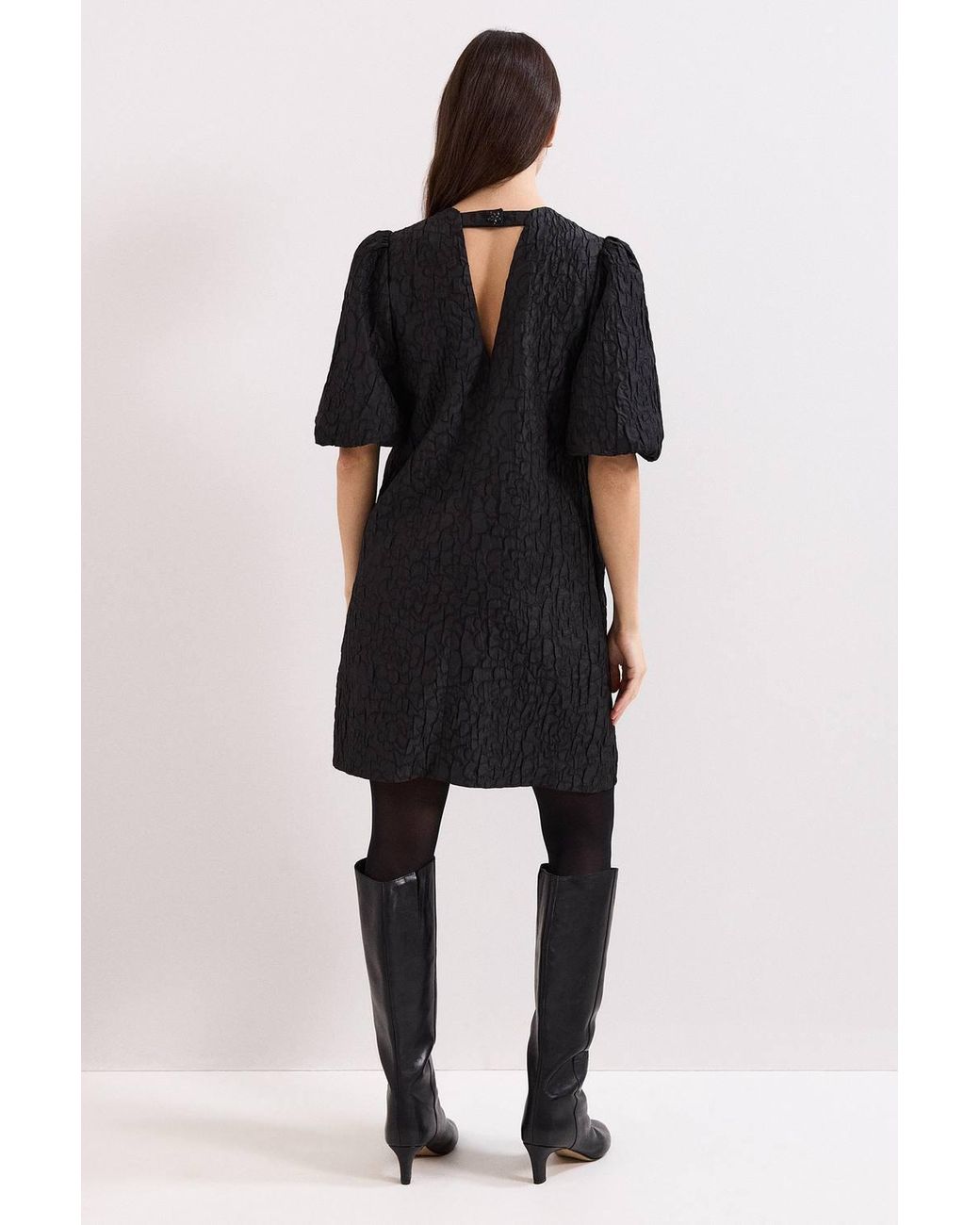 Phase Eight Black Jacquard Round Neck Mini Dress