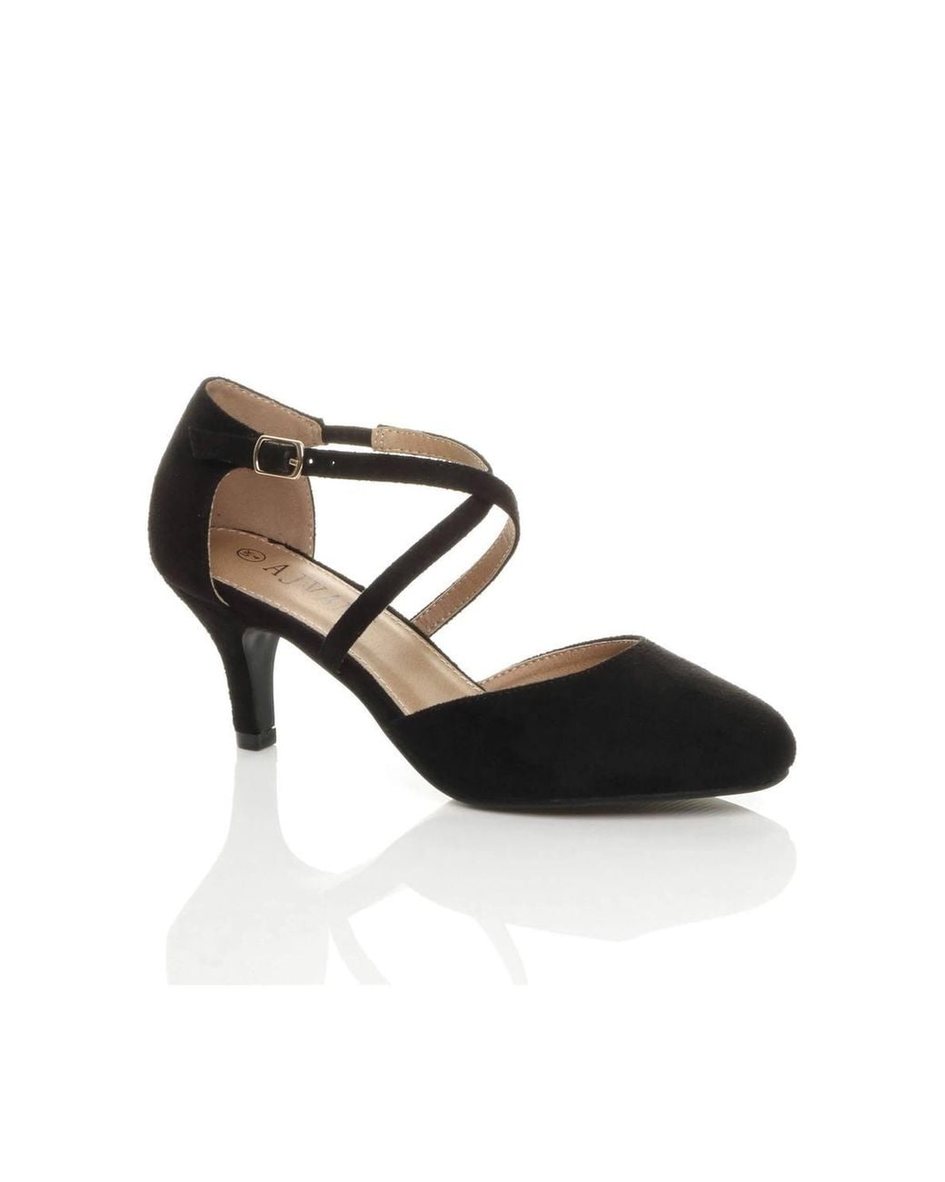 AJVANI Black Mid Heel Crossed Straps Court Shoes