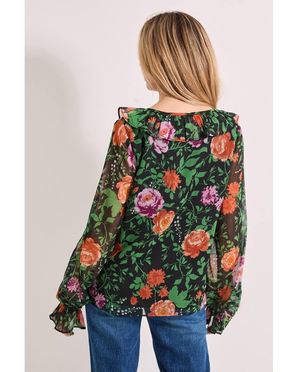 Dorothy Perkins Multicolor Ruffle Tie Front Long Sleeve Printed Chiffon Blouse