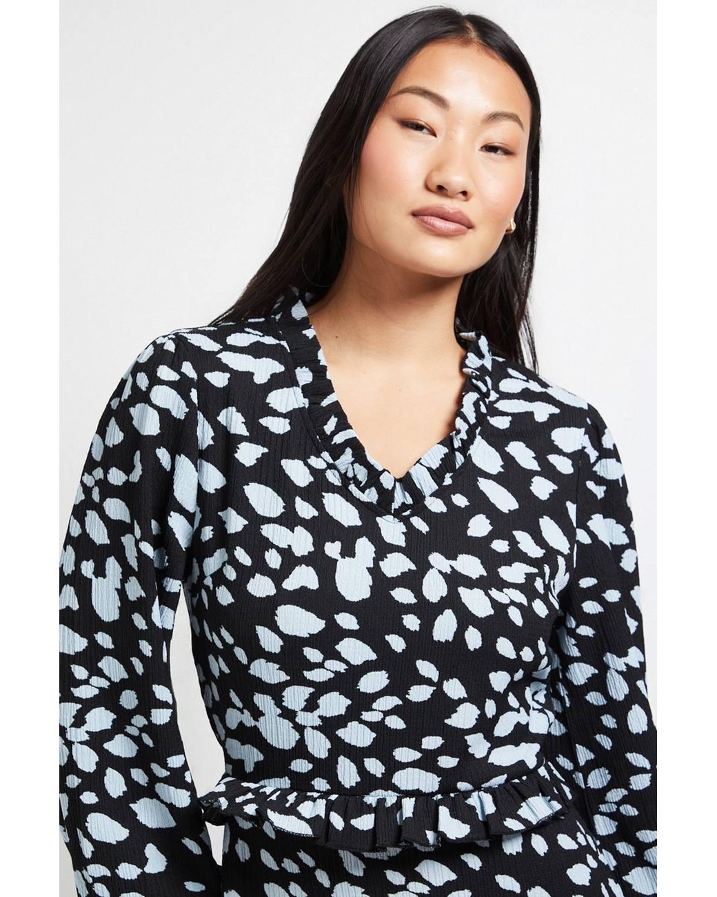 Dorothy Perkins Black Petite Frill Scoop Neck Blouson Sleeve Jersey Midi Dress