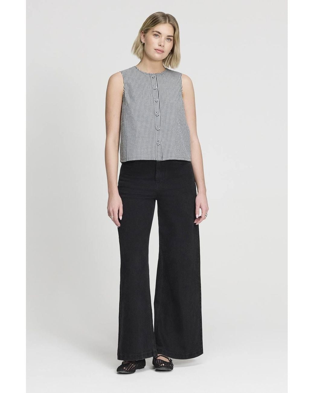 Finery London Gray Maggie Cotton Gingham Sleeveless Top