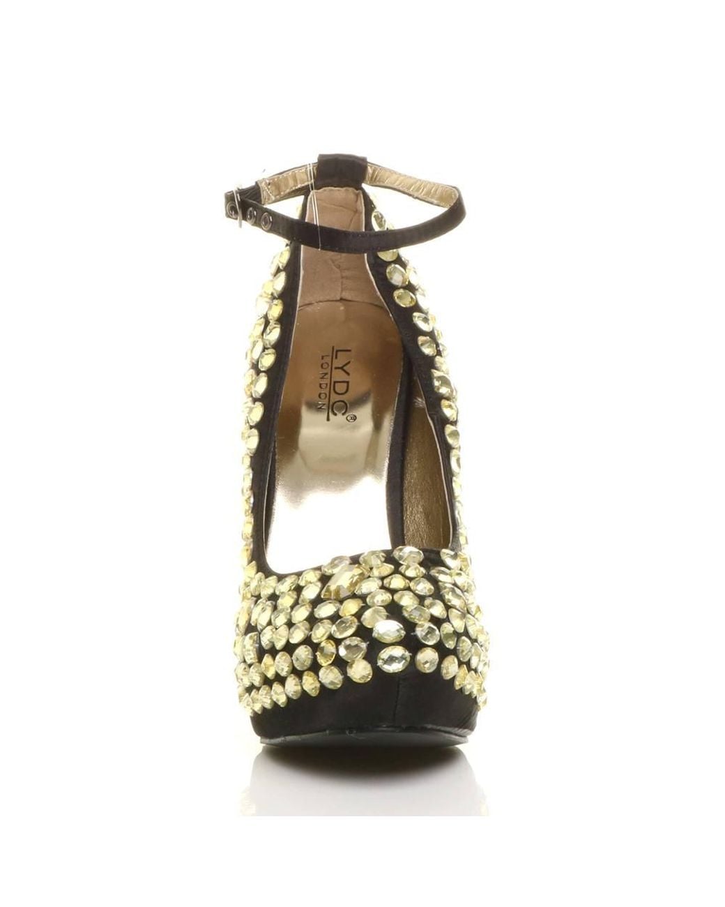 AJVANI Metallic High Heel Ankle Strap Gem Court Shoes