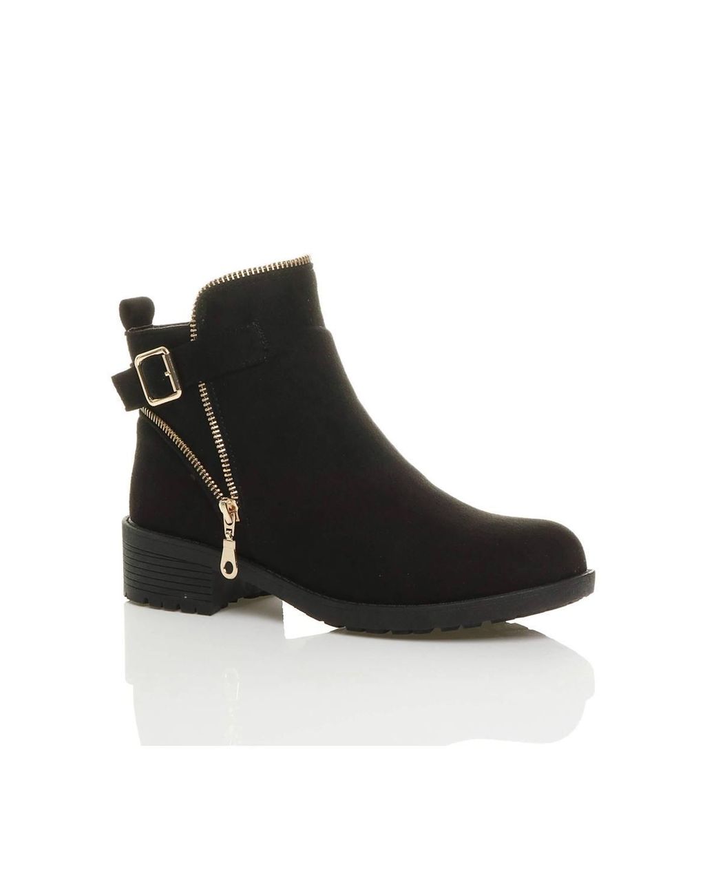 AJVANI Black Low Heel Zip Ankle Boots