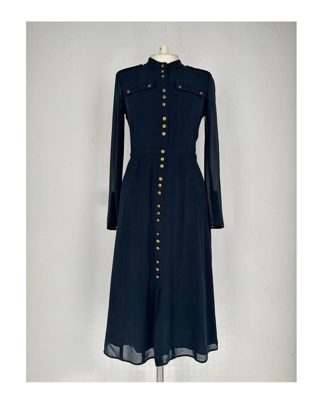Burberry Blue Preloved Button-Down Long Sleeve Midi Dress