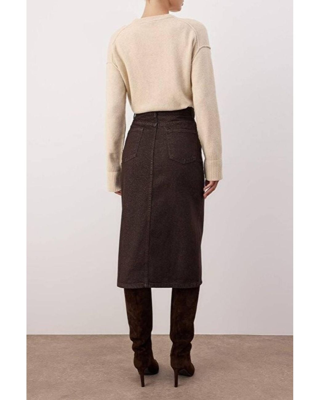 WOVCOR Brown Denim Midi Skirt