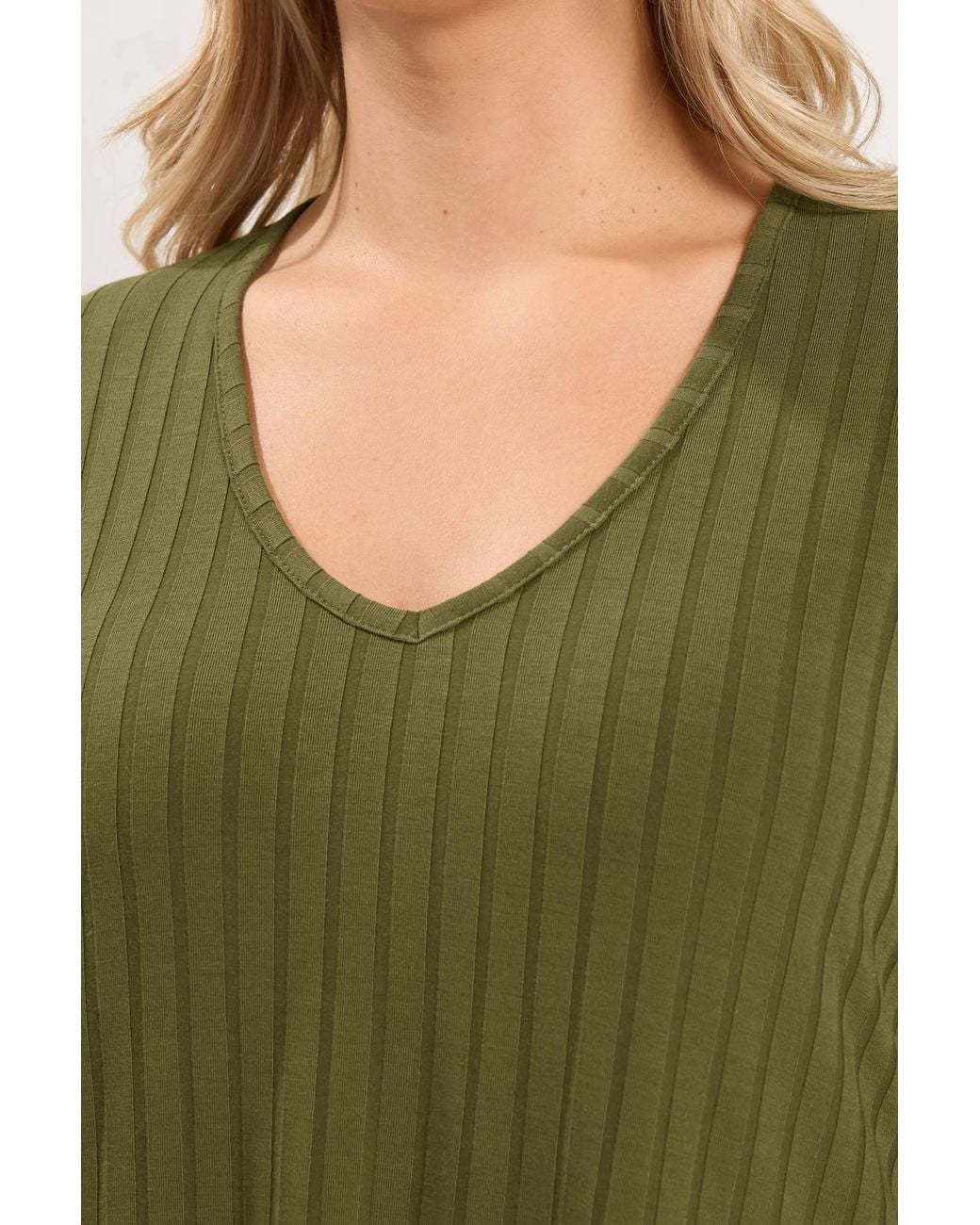 Yours Green Plunge Neck Ribbed T-Shirt