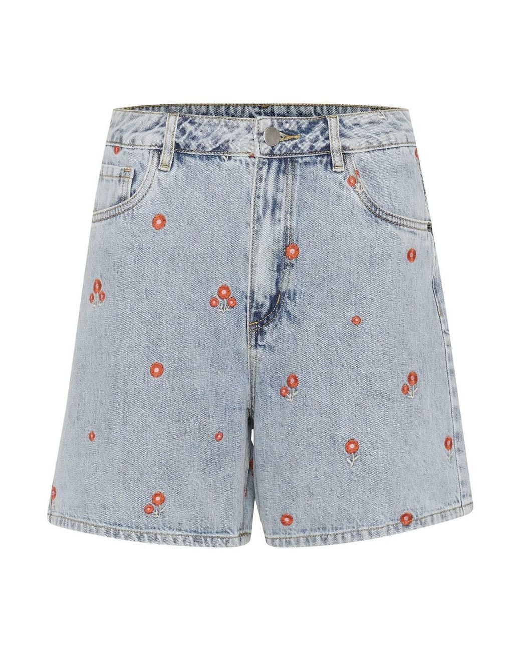 Kaffe Blue Babeth High Waisted Denim Shorts