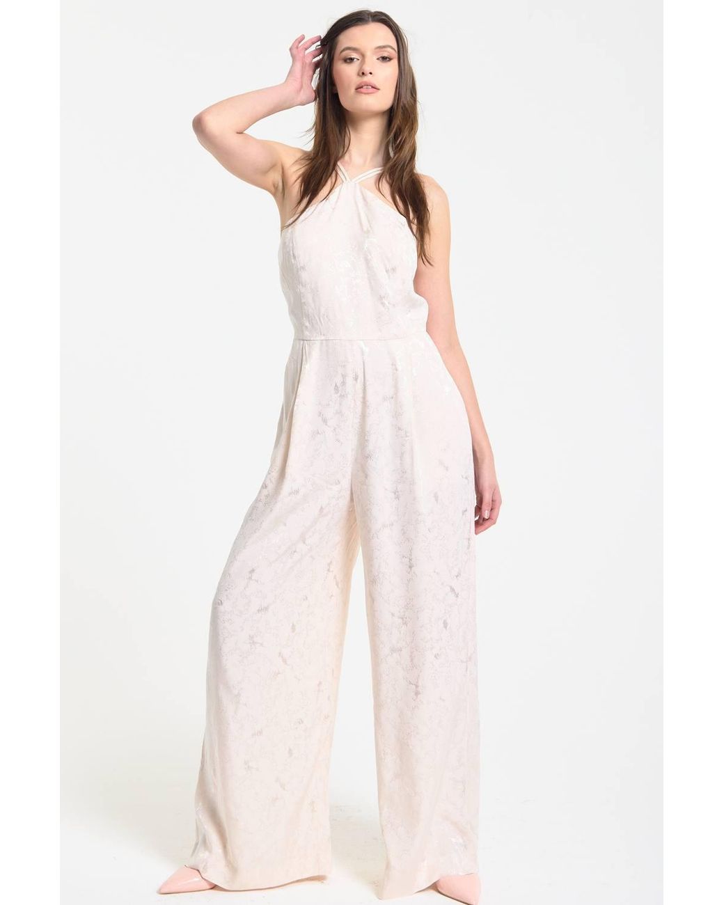 Liquorish Pink Champagne Jacquard Wide Leg Jumpsuit